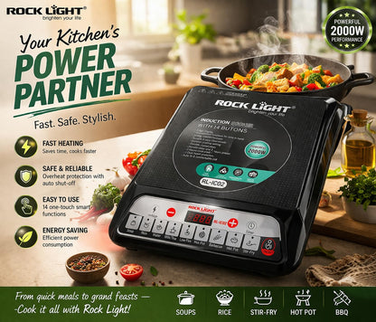Induction Cooktop with Smart Push Control, Fast Heating Electric Induction Stove, Auto Shut-Off, Energy Efficient, Portable Cooktop for Kitchen, Office & Travel