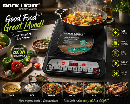 Induction Cooktop with Smart Push Control, Fast Heating Electric Induction Stove, Auto Shut-Off, Energy Efficient, Portable Cooktop for Kitchen, Office & Travel