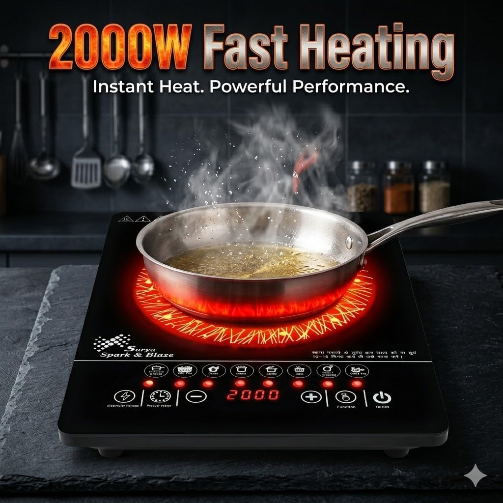 park & Blaze 2000W Induction Cooker with Touch Control, LED Display, 9 Power Levels, Timer & Auto Shut-Off, Portable Energy Efficient Cooktop for Fast Cooking Home Kitchen