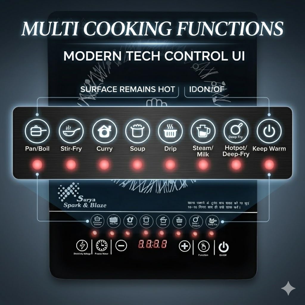 park & Blaze 2000W Induction Cooker with Touch Control, LED Display, 9 Power Levels, Timer & Auto Shut-Off, Portable Energy Efficient Cooktop for Fast Cooking Home Kitchen