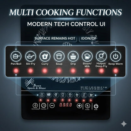 park & Blaze 2000W Induction Cooker with Touch Control, LED Display, 9 Power Levels, Timer & Auto Shut-Off, Portable Energy Efficient Cooktop for Fast Cooking Home Kitchen