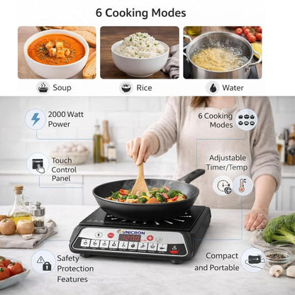 Induction Cooktop with Smart Push Control, Fast Heating Electric Induction Stove, Auto Shut-Off, Energy Efficient, Portable Cooktop for Kitchen, Office & Travel