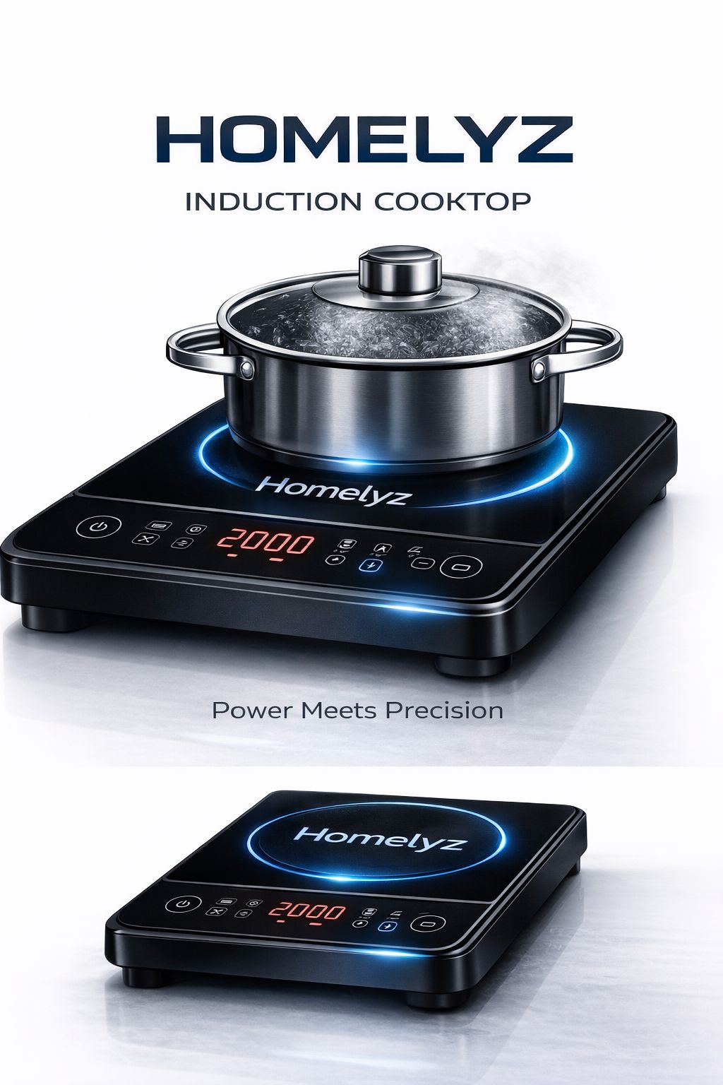 Homelyz Smart Induction Cooktop 2000W | Fast Heating, Touch Control, Safe & Energy Efficient