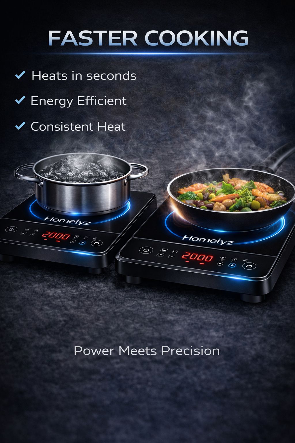Homelyz Smart Induction Cooktop 2000W | Fast Heating, Touch Control, Safe & Energy Efficient