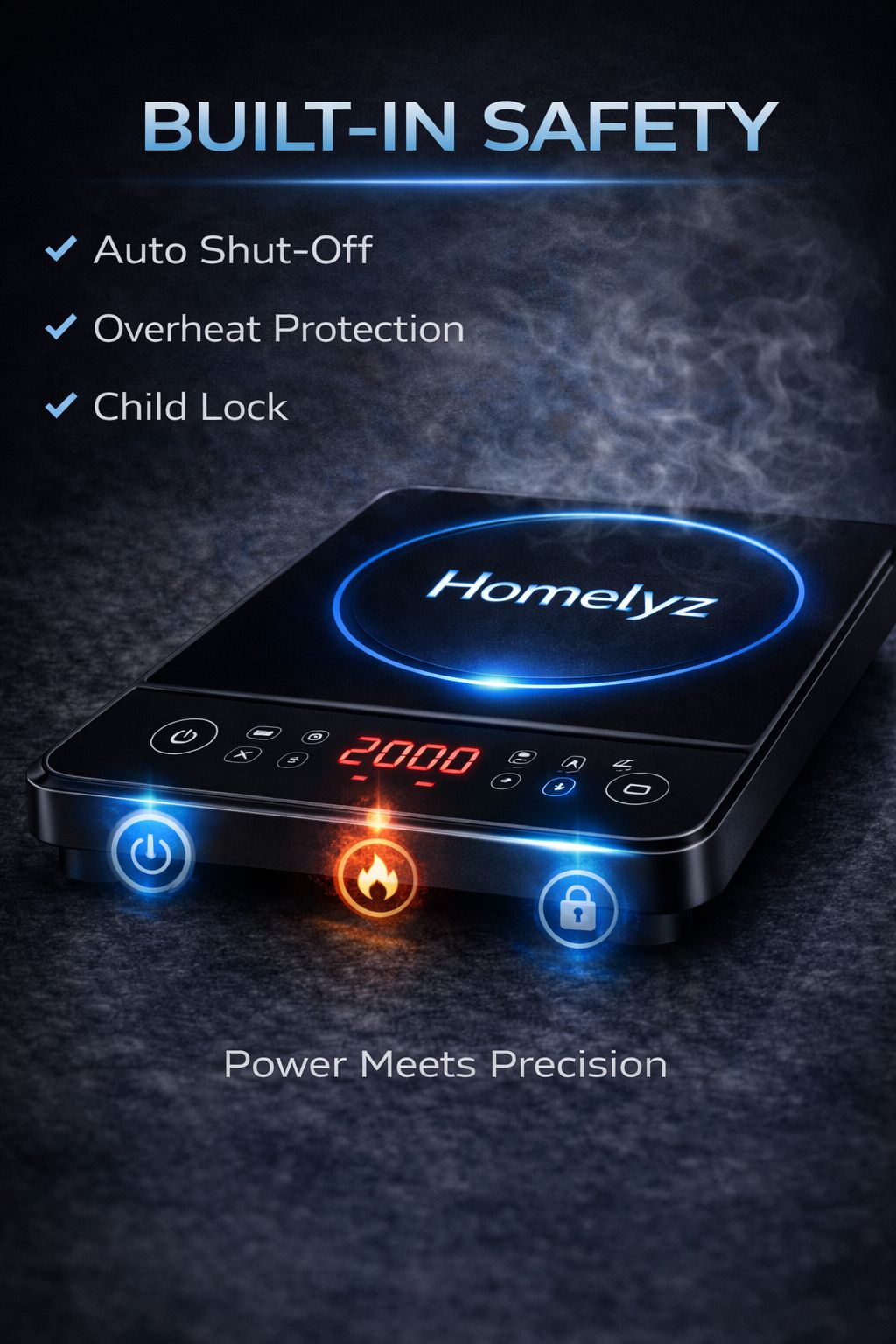 Homelyz Smart Induction Cooktop 2000W | Fast Heating, Touch Control, Safe & Energy Efficient