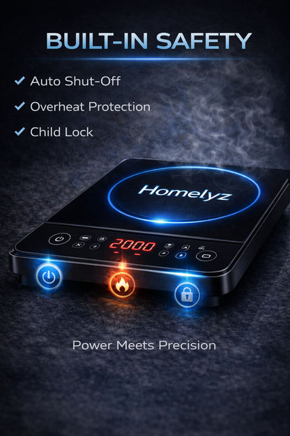 Homelyz Smart Induction Cooktop 2000W | Fast Heating, Touch Control, Safe & Energy Efficient
