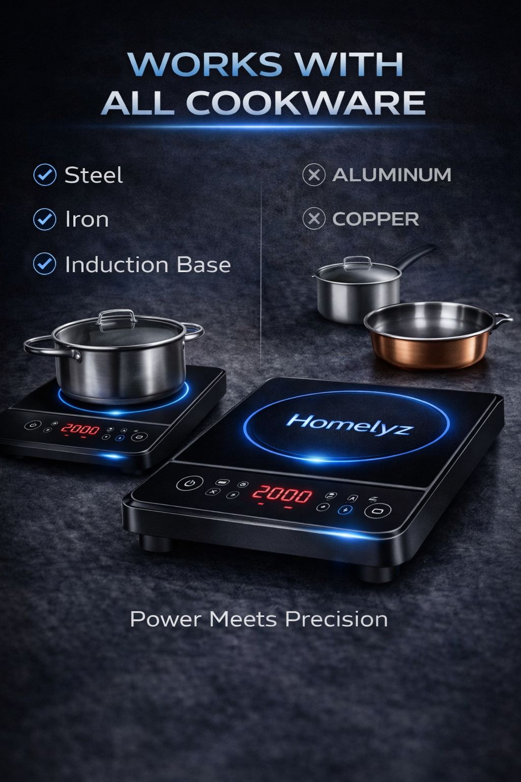 Homelyz Smart Induction Cooktop 2000W | Fast Heating, Touch Control, Safe & Energy Efficient