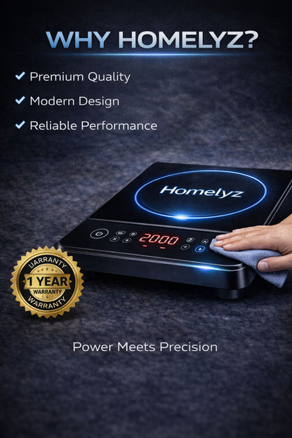 Homelyz Smart Induction Cooktop 2000W | Fast Heating, Touch Control, Safe & Energy Efficient